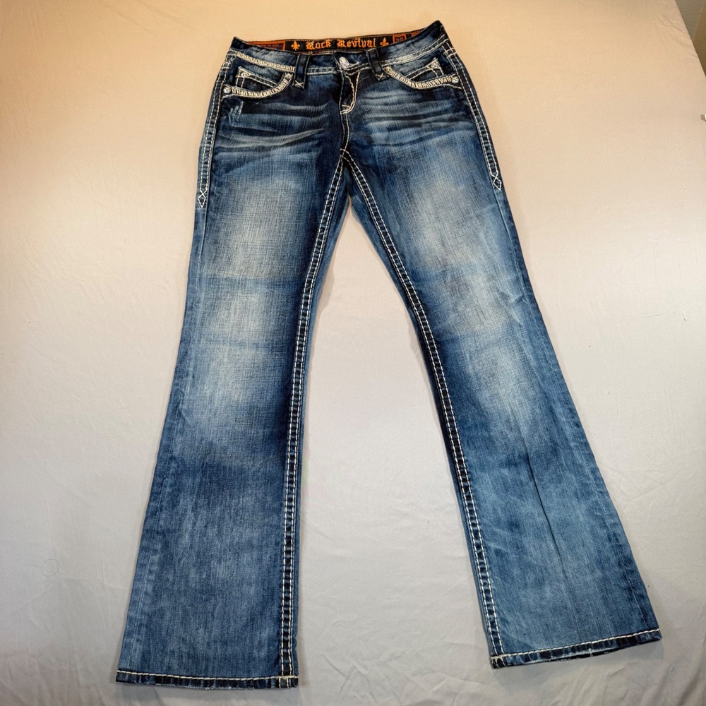 Rock Revival Elaina Easy Bootcut Jeans Embroidered 25 Y2K Western Rock McBling